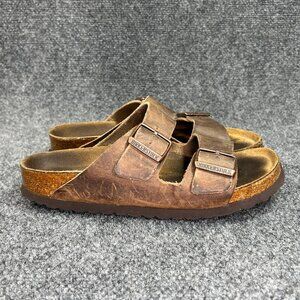 Birkenstock Arizona Sandals Women's Size 7.5N Tobacco Brown Leather Buckle Slide